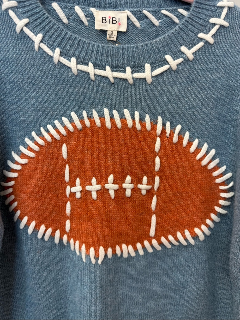 Dusty Blue Football Knit Sweater -BIBI - Picture 5 of 8